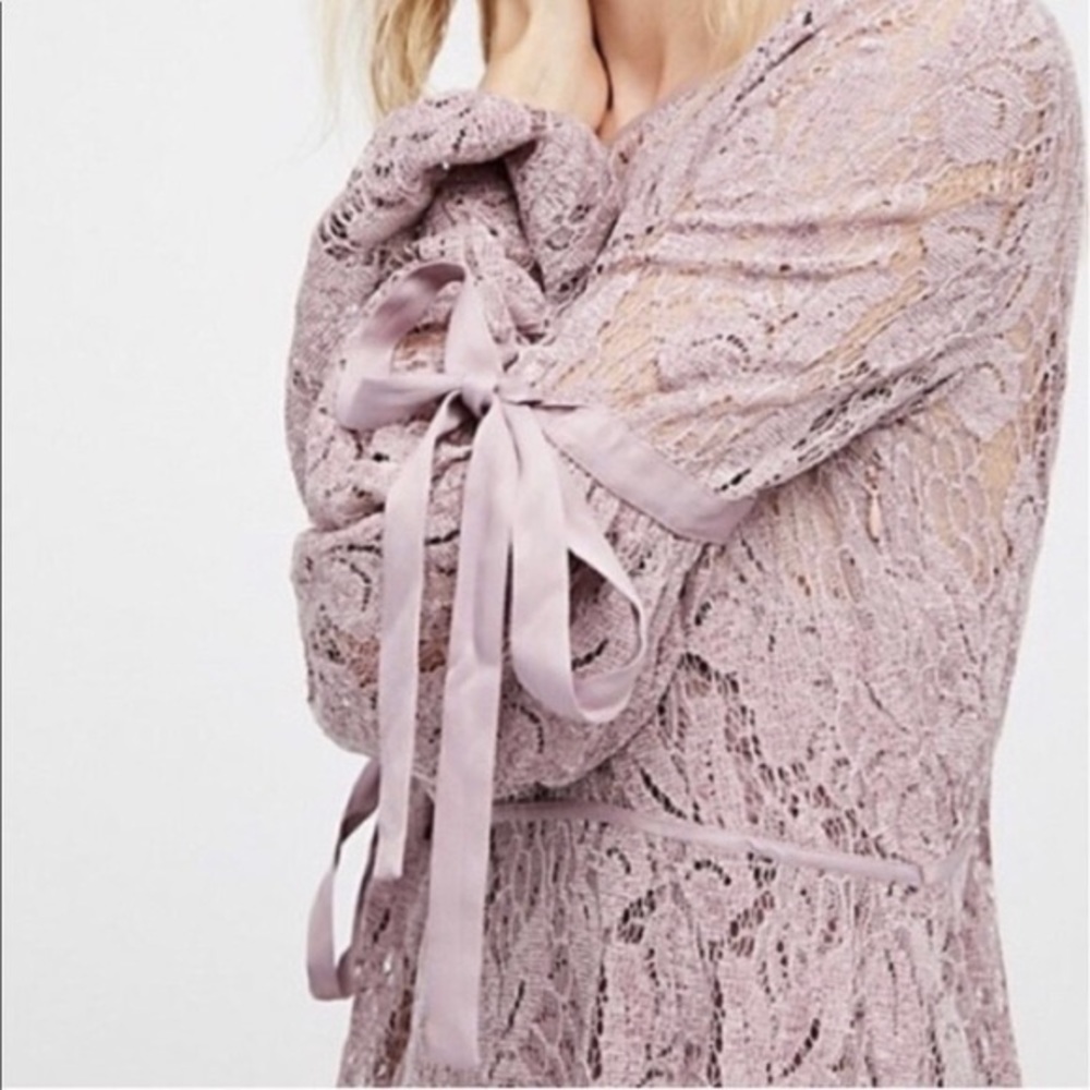 BNWT Free People Lace Balloon Sleeve Mini Dress - Picture 7 of 8